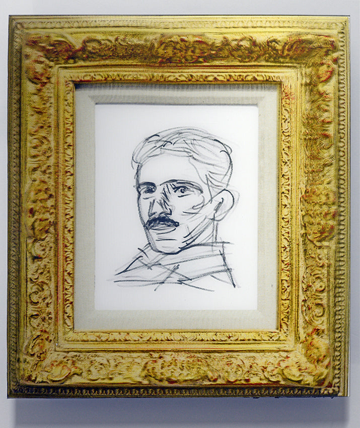 Nicola Tesla Kinetic Karicature In 3D Vintage Frame