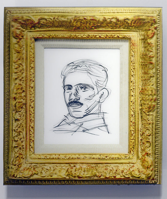 Nicola Tesla Kinetic Karicature In 3D Vintage Frame