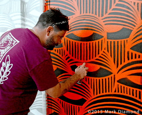 Artist Ahol Snifs Glue painting mural in animated 3D by Mark Diamond